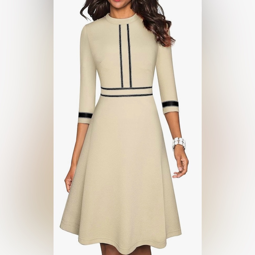 HOMEYEE Women's Chic Crew Neck 3/4 Sleeve Dress